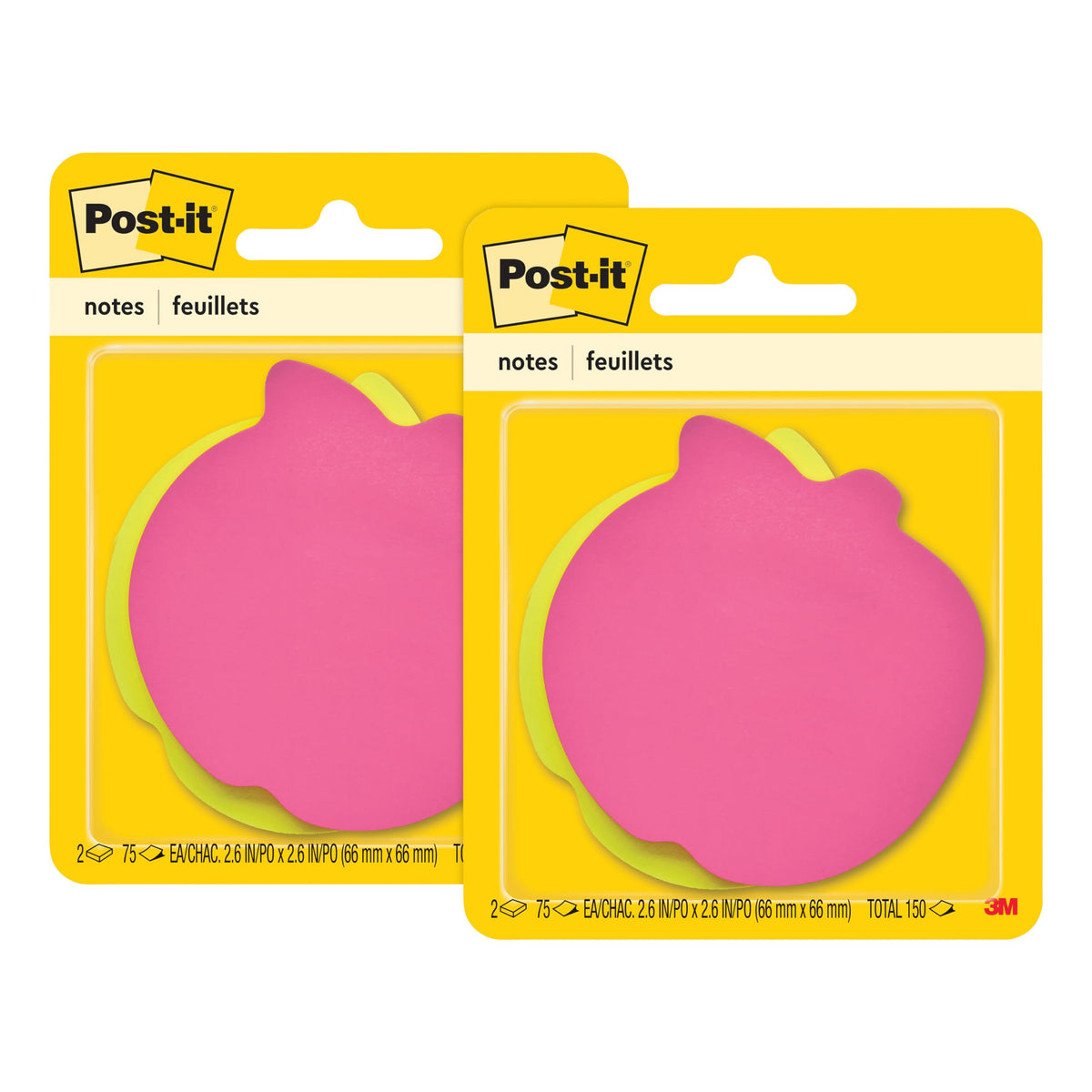 Post-it Notes, Apple Shape, Assorted Colors, 2.6x2.6 in, 2 Pads, 75 Sheets/Pad (7350-APL)