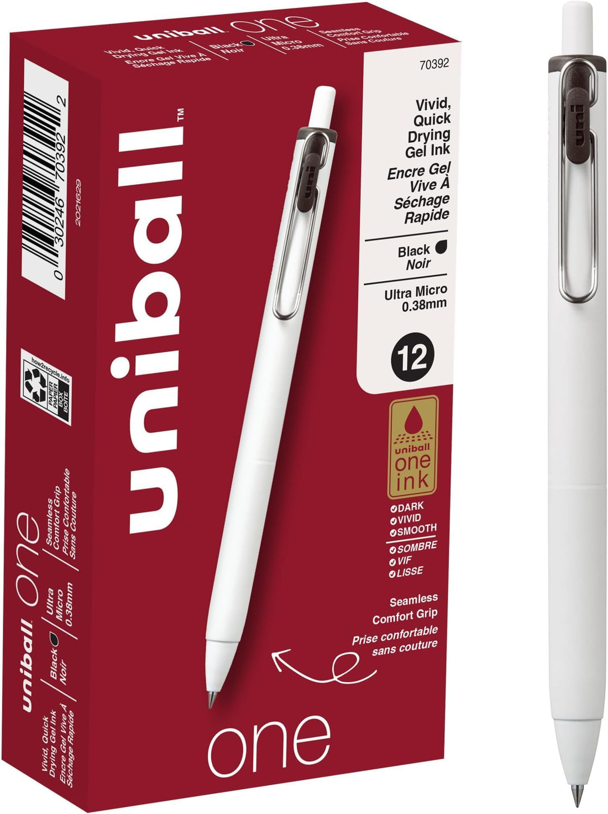 Uniball One Gel Pen 12 Pack; 0.38mm Ultra Micro Black Pens; Gel Ink Pens | Office Supplies Sold by Uniball are Pens; Ballpoint Pen; Colored Pens; Gel Pens; Fine Point; Smooth Writing Pens