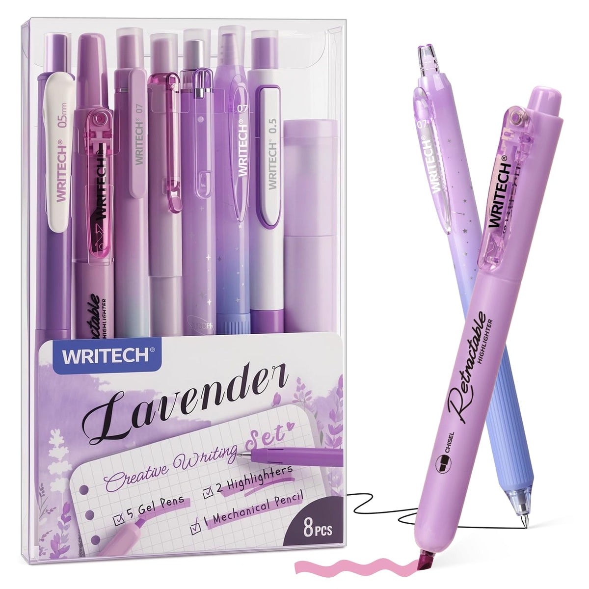 WRITECH Gel Pens Journaling Highlighters: Purple Pastel All-in-One Set 8ct