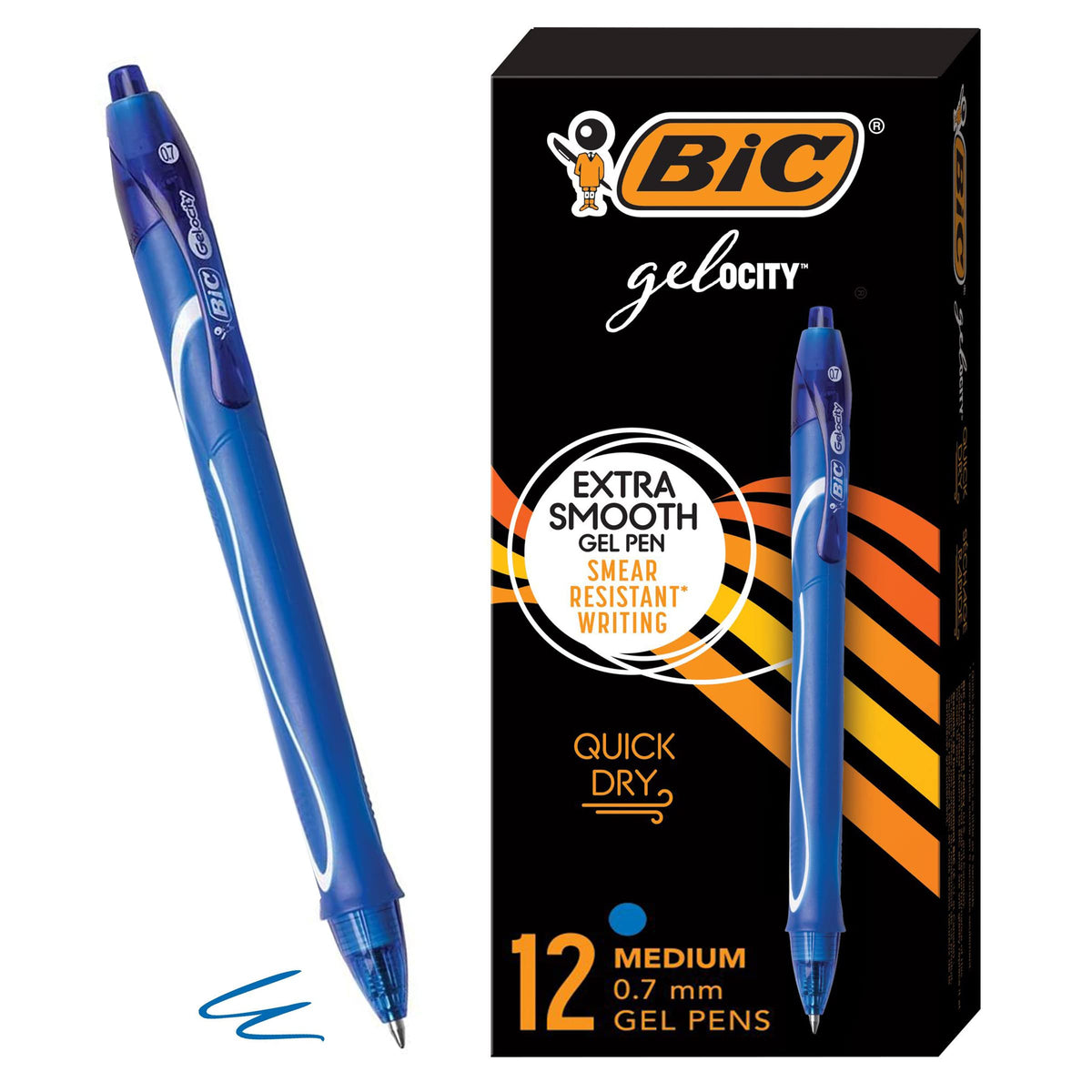 BIC Gelocity Quick Dry Assorted Colors Gel Pens, 12-Count Pack, 0.7 mm