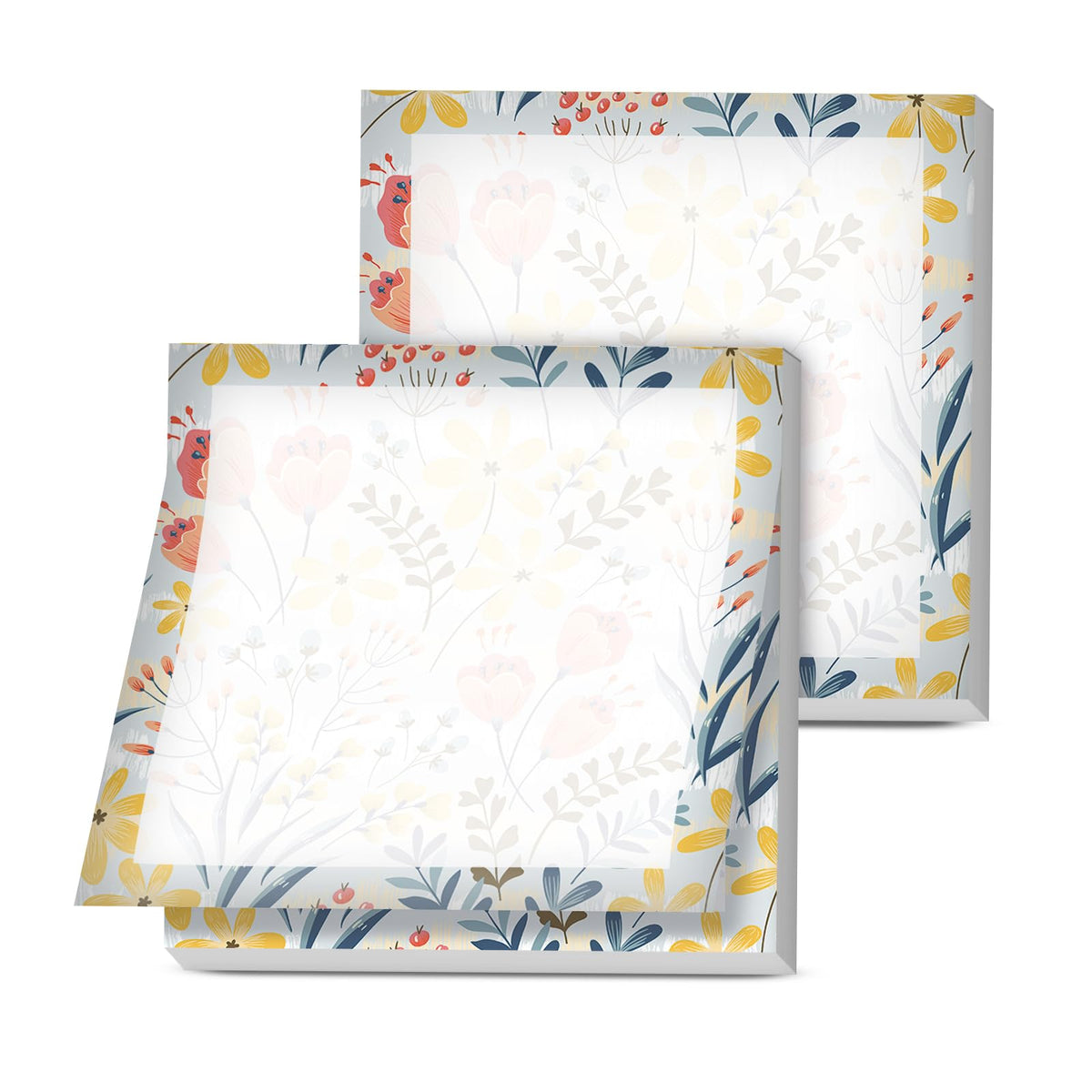 Sticky Notes, 2 Pads, 3x3 inches, Cute Colorful Fun Self-Stick Note Pads, Easy Post, Strong Adhesive Notepad Neutral Wildflowers