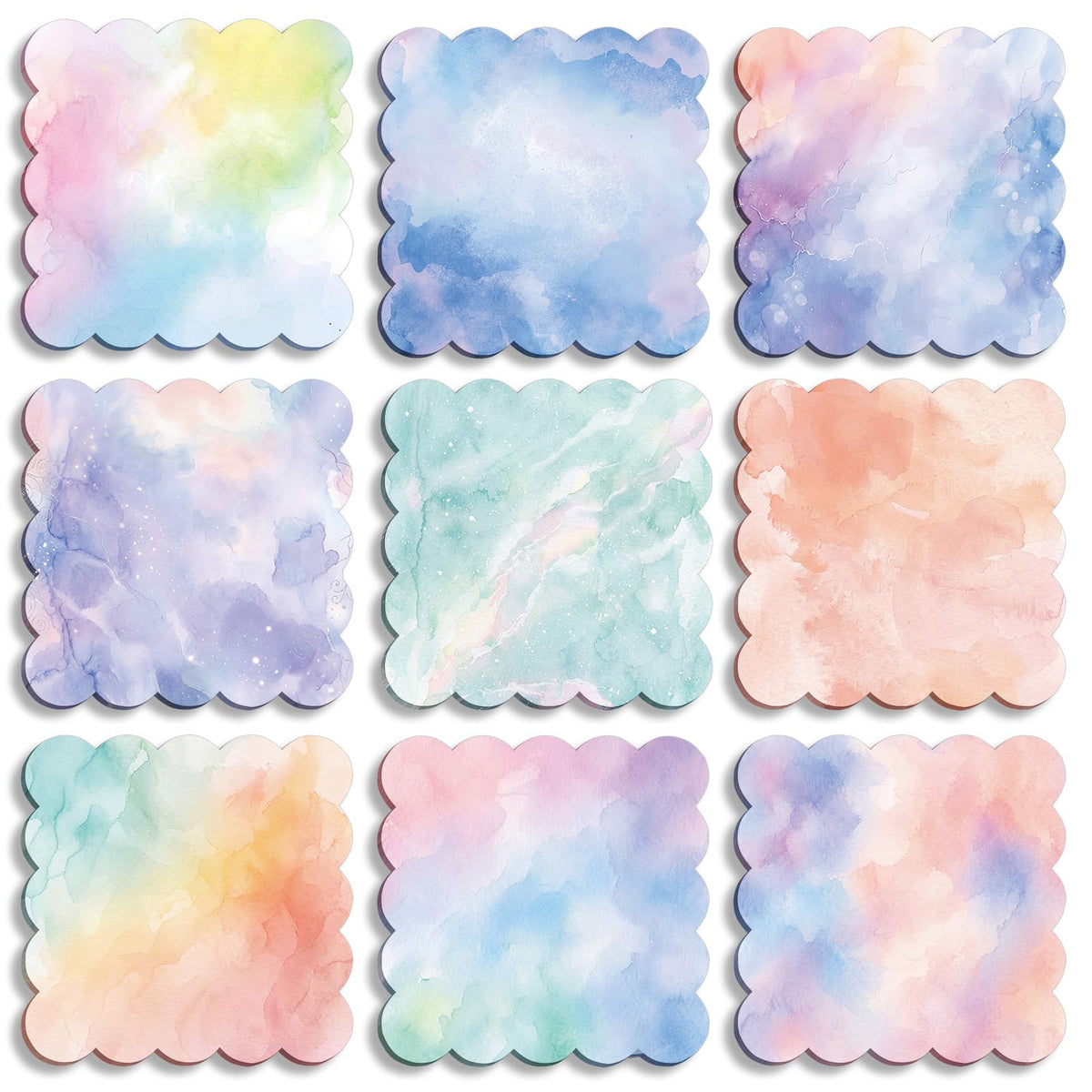 9 Pcs Scalloped Sticky Notes 3x3 Inch,Watercolor