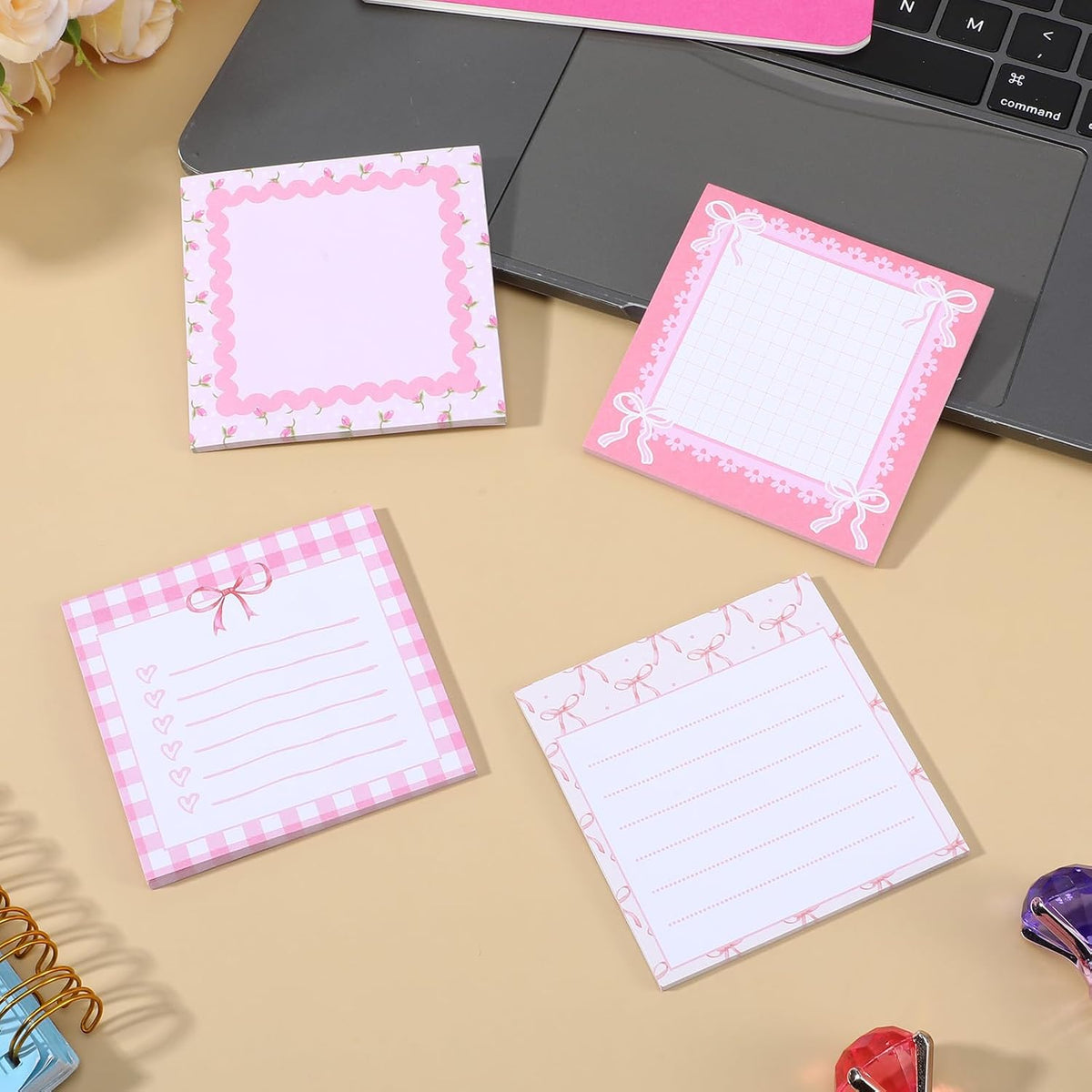 Cute Sticky Notes Pink Sticky Notes 48 Pads 3x3 Inch Bow Design Note Cute Memo Pads for Office Desk Decor Party Favors Women Friends