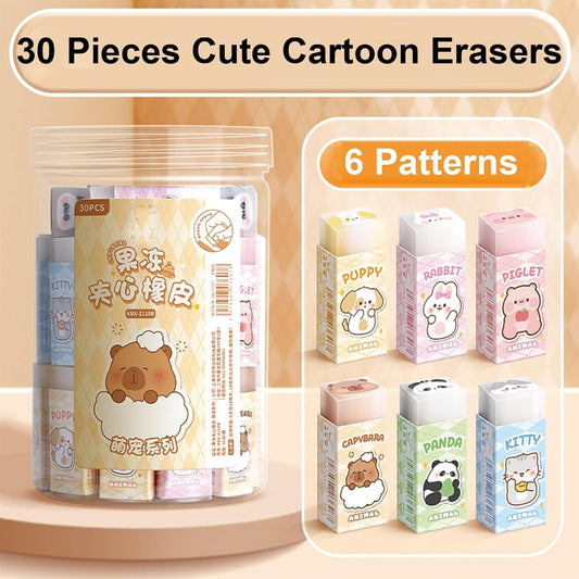 30 Pcs Cute Erasers Cartoon Animal Eraser Kawaii 3D Erasers Pencil Eraser for Students Girls Boys Women School Office Supplies Small Eraser Gift Pack (Animal)