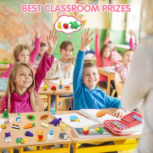 100Pcs 3D Animal Pencil Erasers, Desk Pets for Treasure, School Rewards