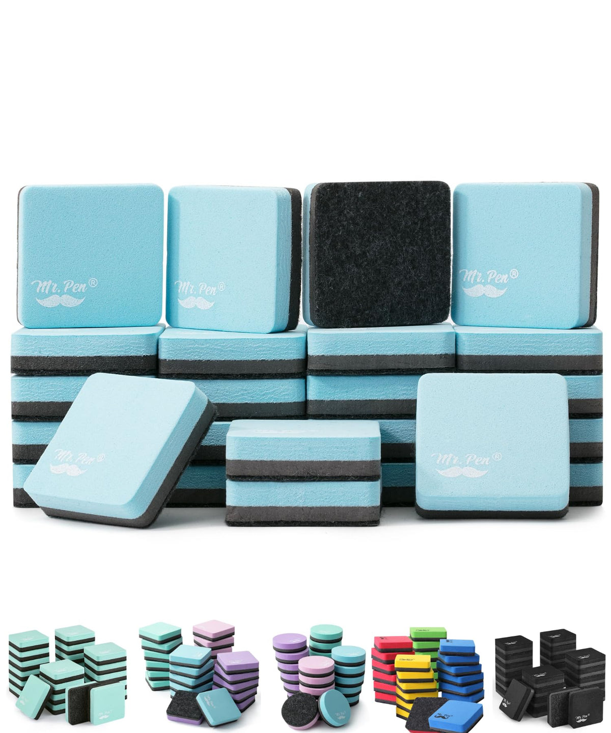 Mr. Pen- Mini Magnetic Dry Erase Erasers, 2" x 2", 24 Pack