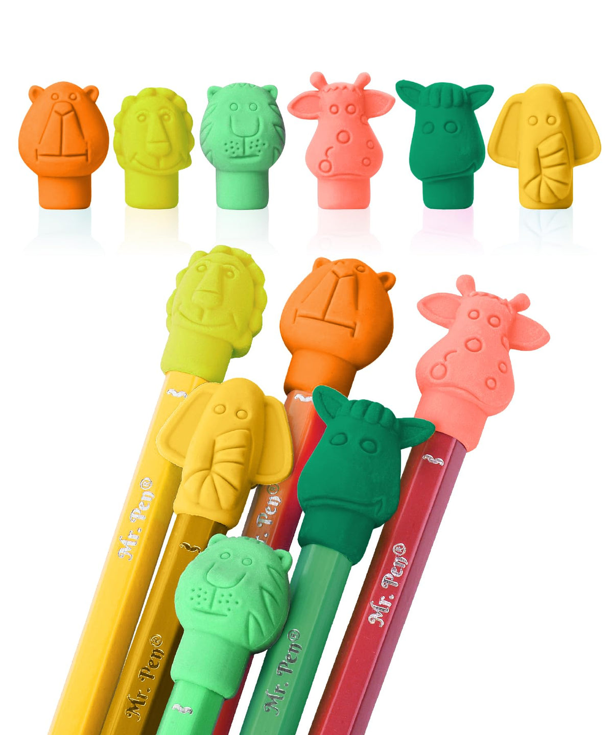 Mr. Pen- Animal Pencil Top Eraser, 60 Pack, 6 Assorted Styles