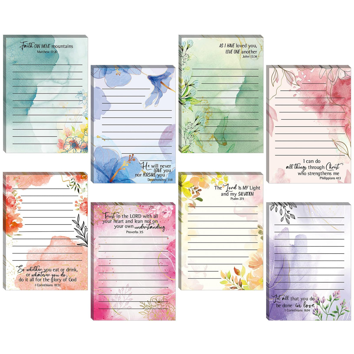Gersoniel 8 Pack Bible Verse Notepads Christian Sticky Notes,Fresh Style