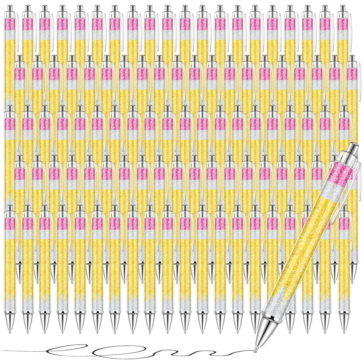 24 Pcs Back to School Glitter Ballpoint Pens Pencil Design Ballpoint Pens for Back to School Teachers and Classmates Stationery Classroom Accessories