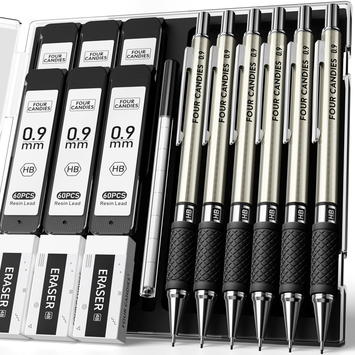 Metal Mechanical Pencil Set with Case, 6-Pack 0.7mm Medium Point