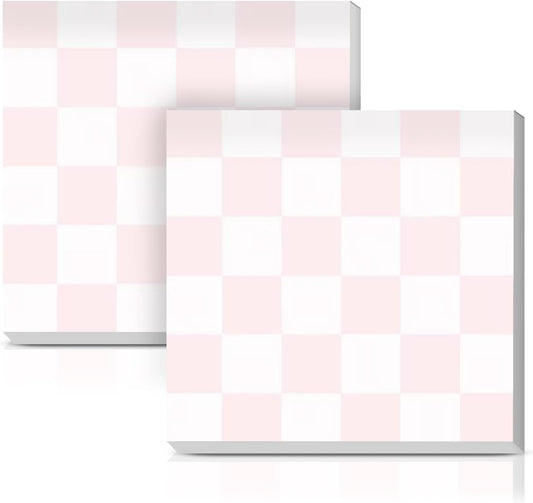 Sticky Notes 3x3 Inches, 2 Pads Cute Colorful Self-Stick Note Pads, Easy to Post for Home, Office and Daily Life Organization Cute Pink Checkers