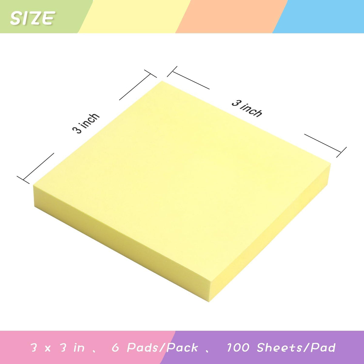 OSBOO Sticky Notes 3x3 with Bright Colors, 6 Pads 100 Sheets/Pad (Yellow)