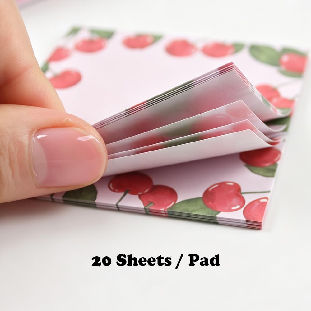 Cute Cherry Square Sticky Notes Set 12 Different Designs 3x3 Inch Fun Self Adhesive Removable Notepads Notes 240 Sheets Funny Memo Pads for Kids Students School Teachers Office Supplies (Cherry)