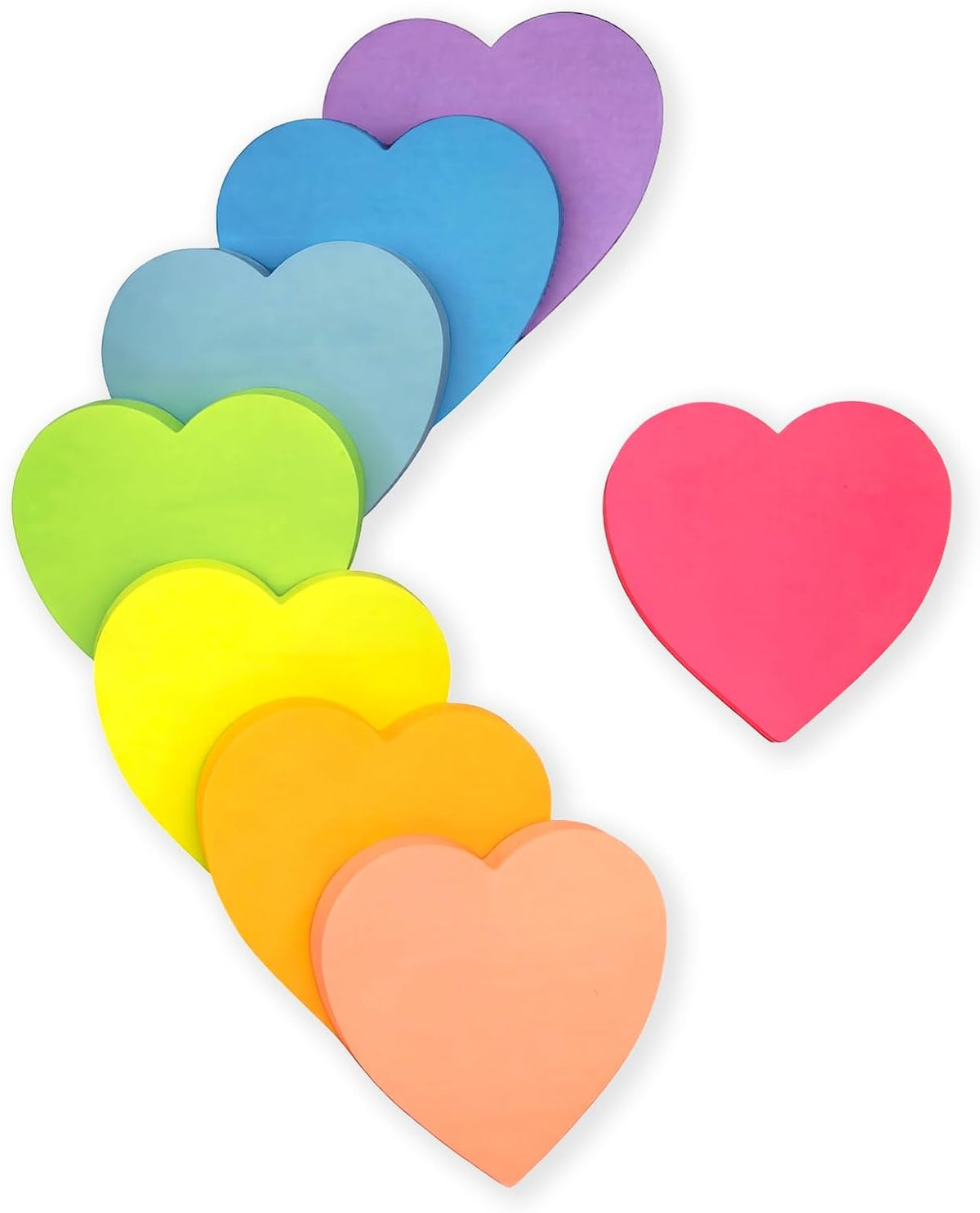 Heart Shaped Sticky Notes 3x3 in, 8 Color Bright Colorful Pads