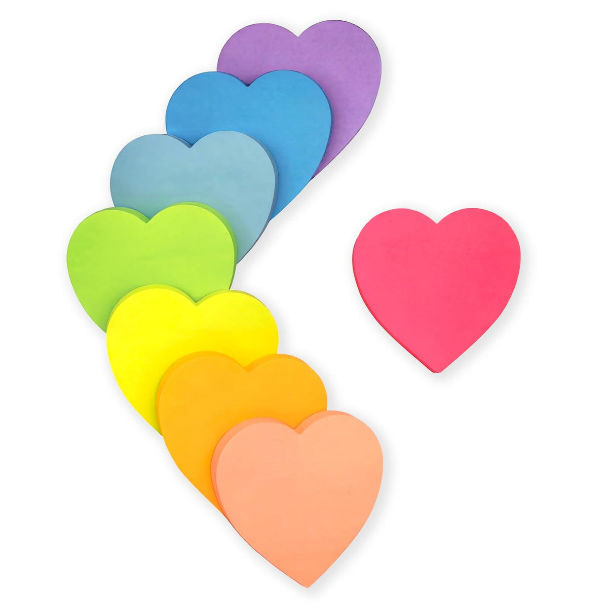 Heart Shaped Sticky Notes 3x3 in, 8 Color Bright Colorful Pads
