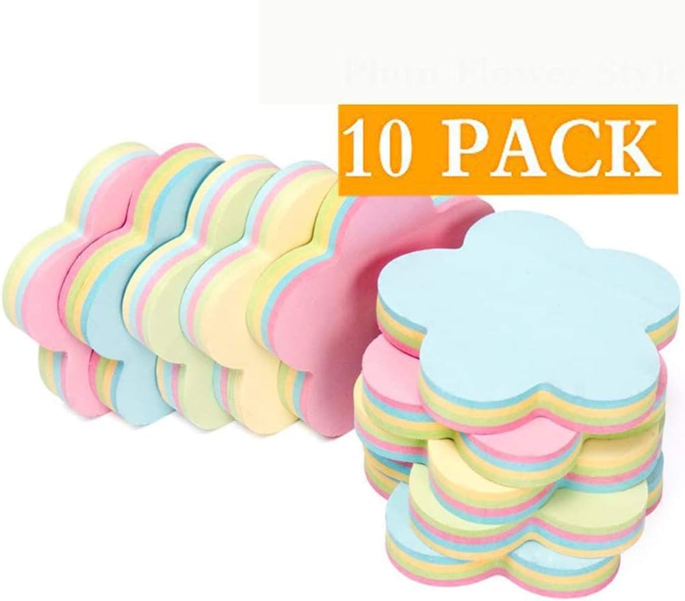 ZCHING Sticky Notes Self-Sticky Notes,100 Sheets/Pad, 10Pads/Pack in Box,Easy to Post for School, Business, Family,Great Office Supplies (Flower Shape)