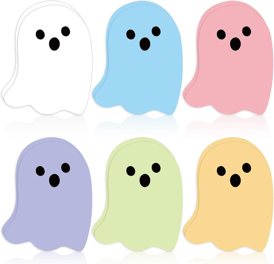 JarThenaAMCS 24 Pack Halloween Sticky Notes 6 Pastel Colors Boo Ghost Shaped Sticky Memo Pads for Home Office Classroom Supplies, 480 Sheets