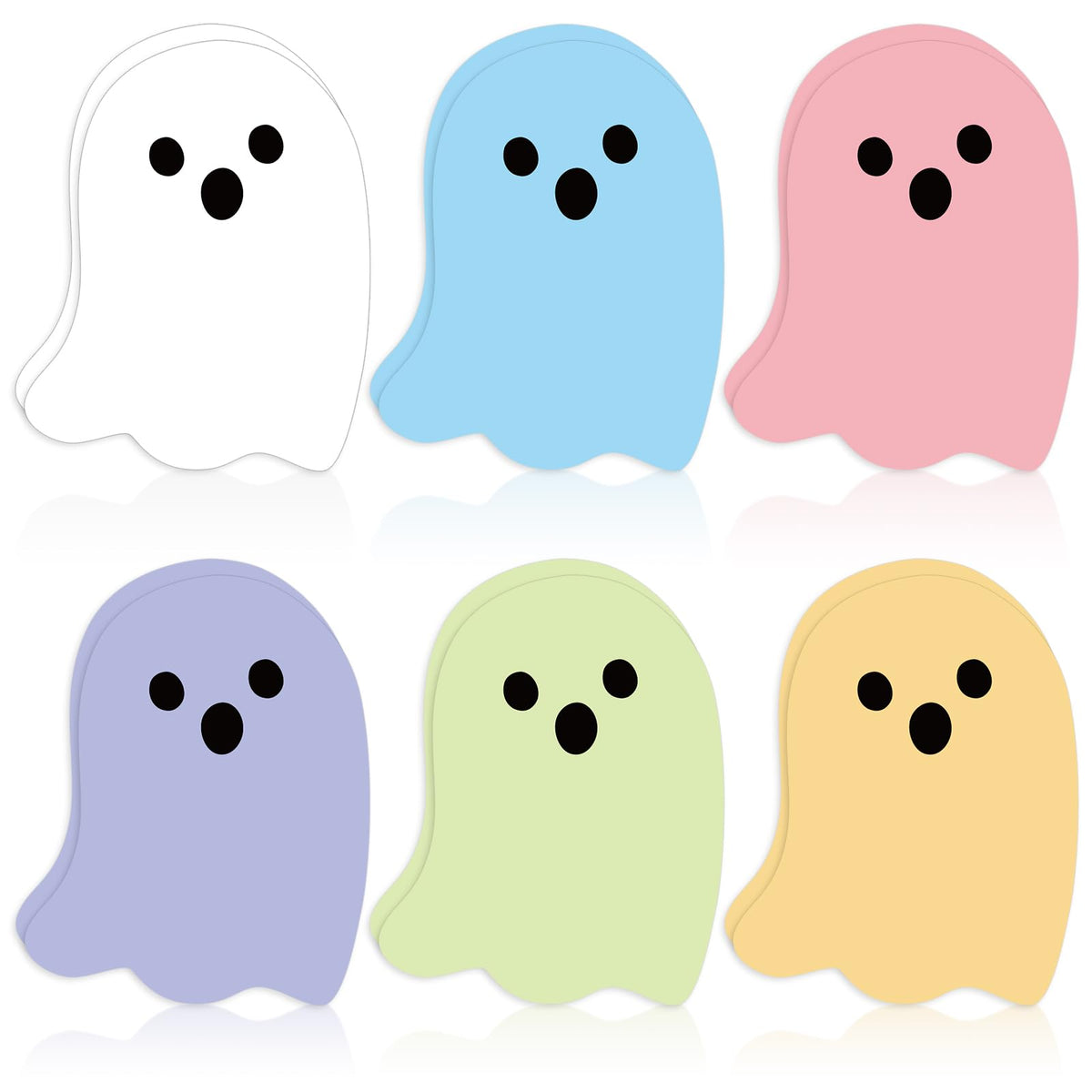 JarThenaAMCS 24 Pack Halloween Sticky Notes 6 Pastel Colors Boo Ghost Shaped Sticky Memo Pads for Home Office Classroom Supplies, 480 Sheets