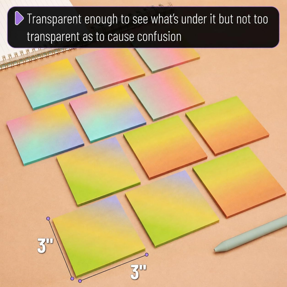 Mr. Pen- Transparent Glitter Sticky Notes, 3”x3”, 12 Pads, 600 Sheets