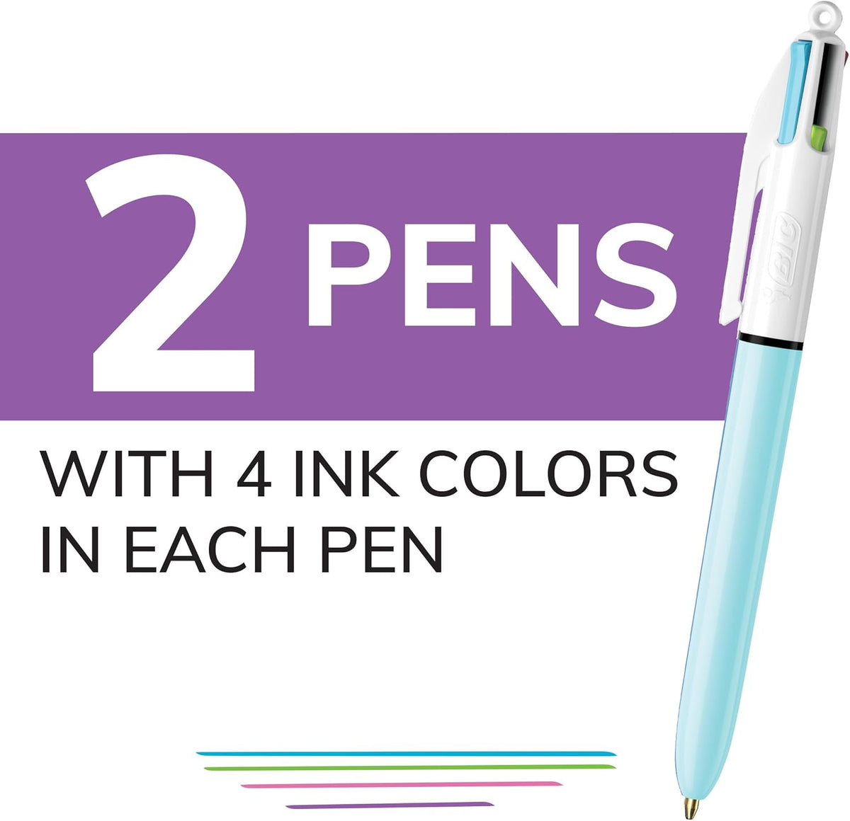 BIC 4 Color Ballpoint Pen, Assorted Ink, 2-Count