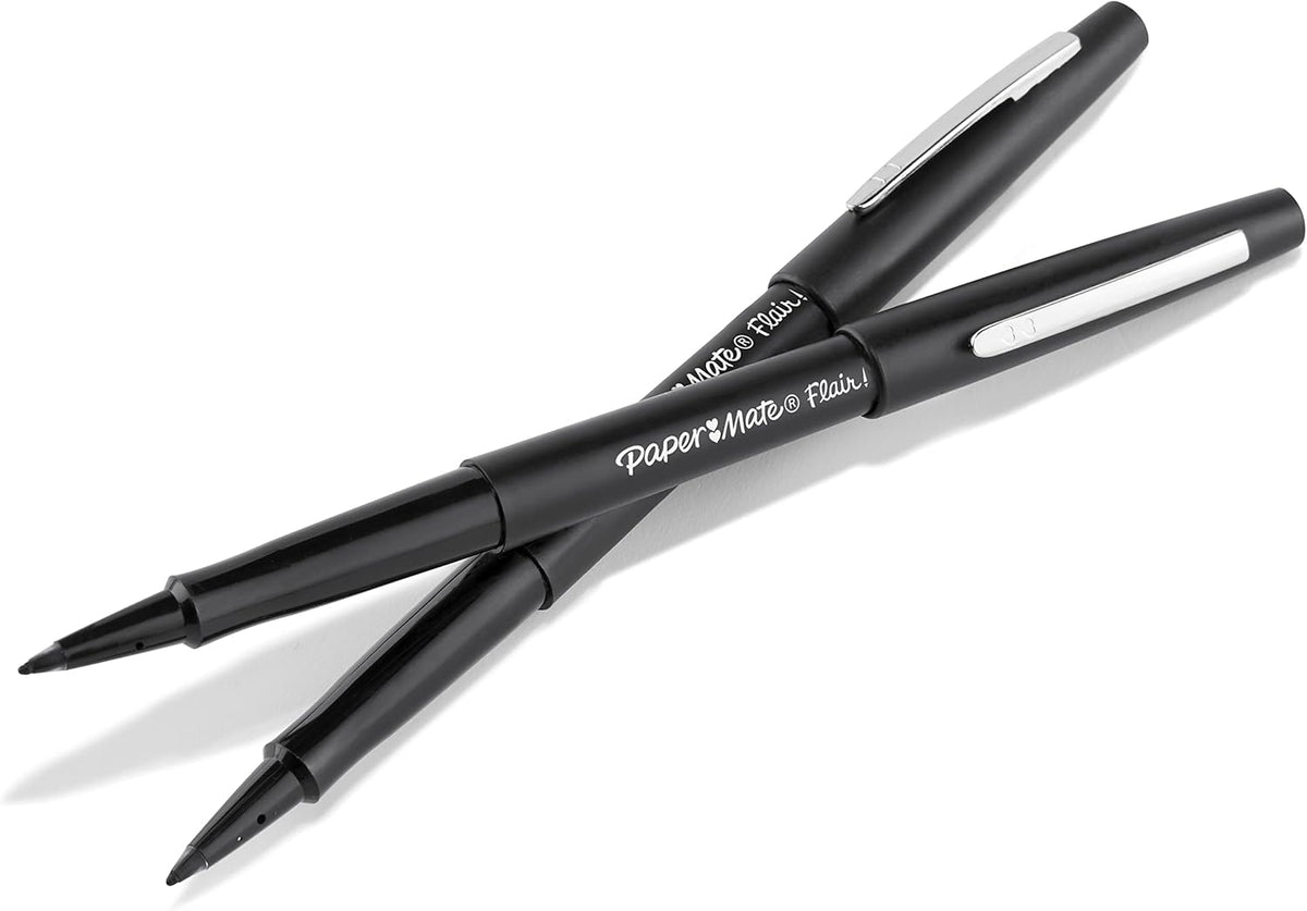 Paper Mate Flair Felt Tip Pens, Medium Point (0.7mm), Black, 2 Count