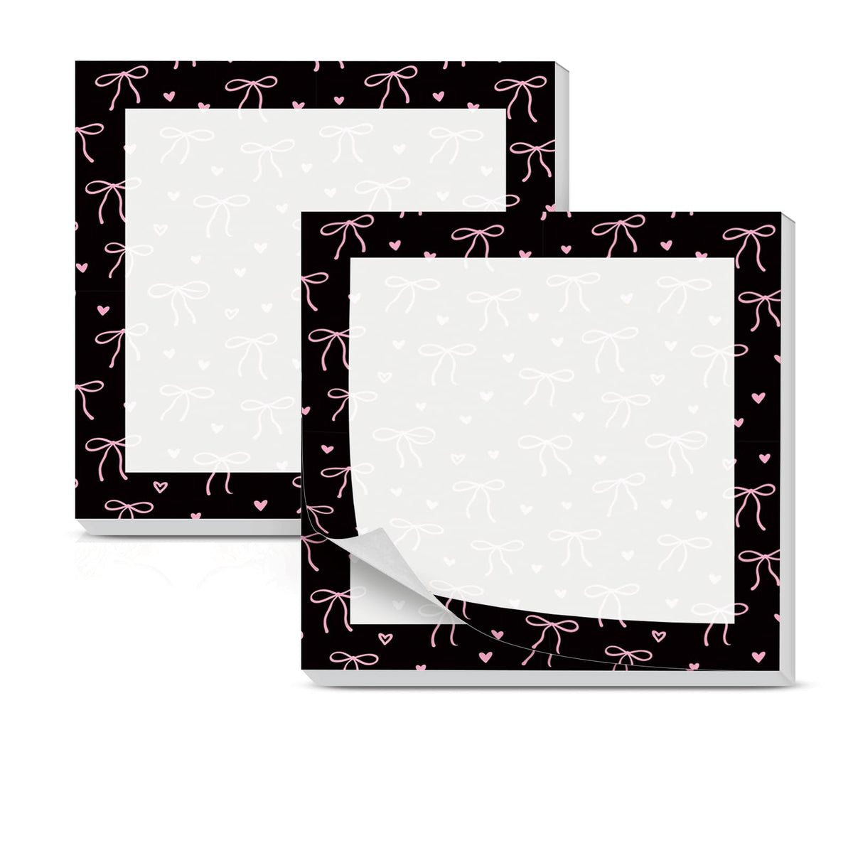 Cute Sticky Notes 3 x 3 Inch, 2 Pack Sticky Note Pads, 50 Sheets Per Pad, Self Stick Memo Pads for Office Supplies, School Supplies, Home Office Pink Bow