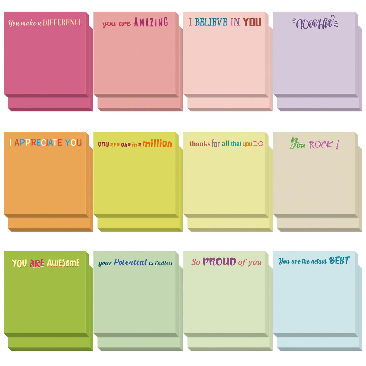 Yinder 24 Pcs Inspirational Sticky Notes Gifts, Appreciation, Multicolor