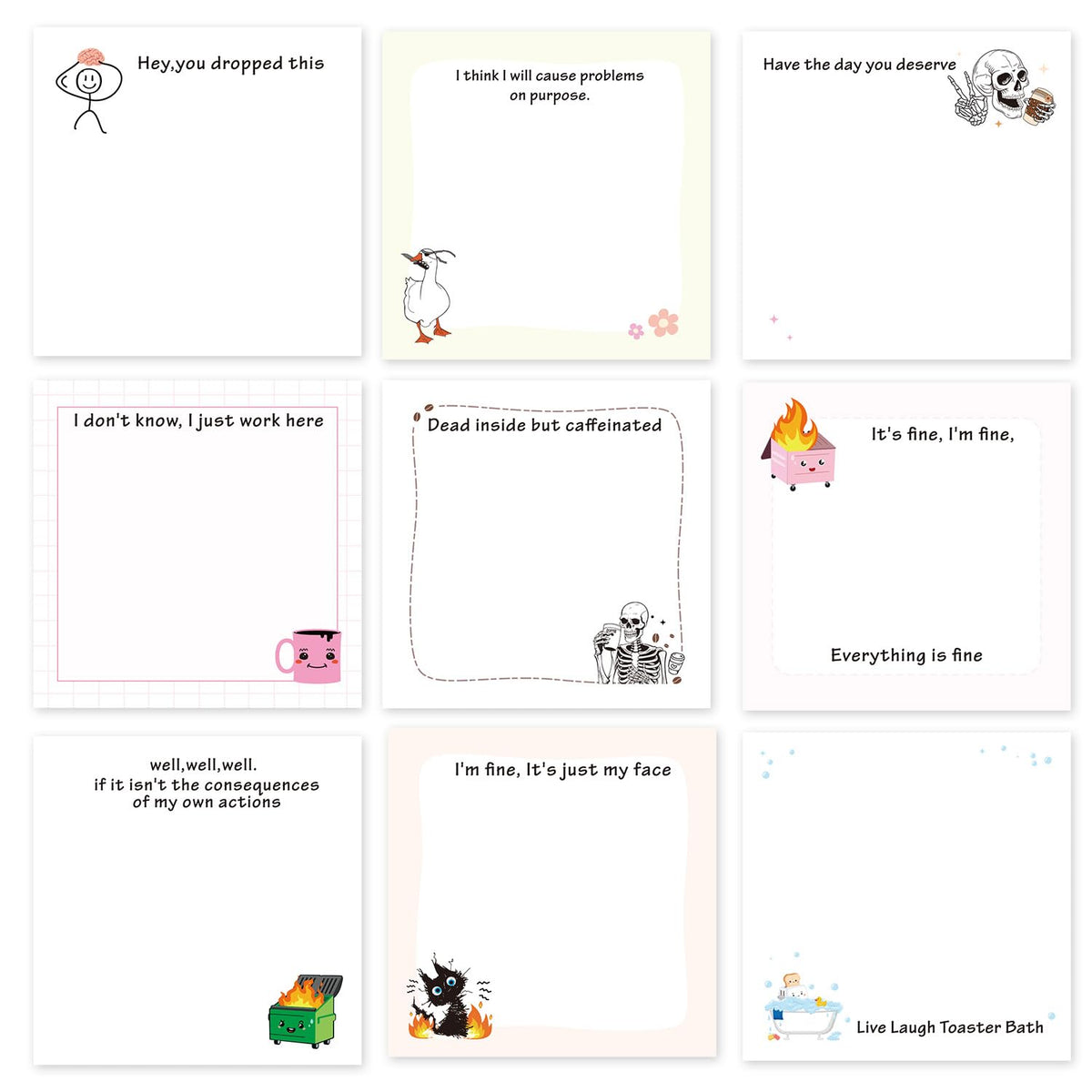 Frog Sticky Notes 3x3 Cute Animal Stationery 9-Pack