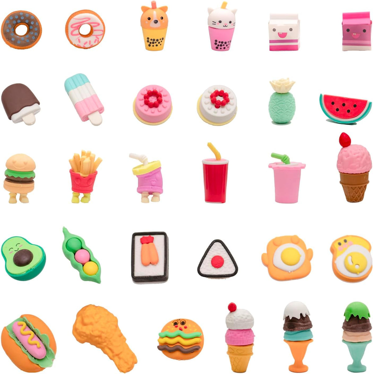 30Pcs 3D Food Erasers for Kids, All are Food Styles, Random Desktop Pets Toys Gifts, Mini Puzzle Classroom Rewards, Kids Party Favors Back to School Supplies