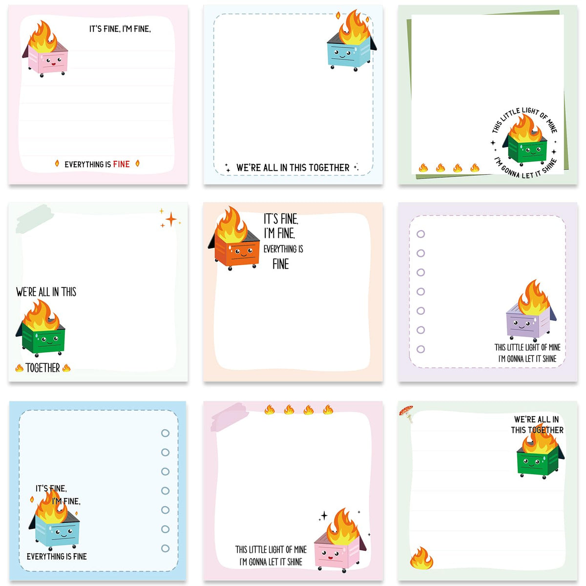 Inspirational Sticky Notes 3x3 Gifts for Positive People 9-Pack