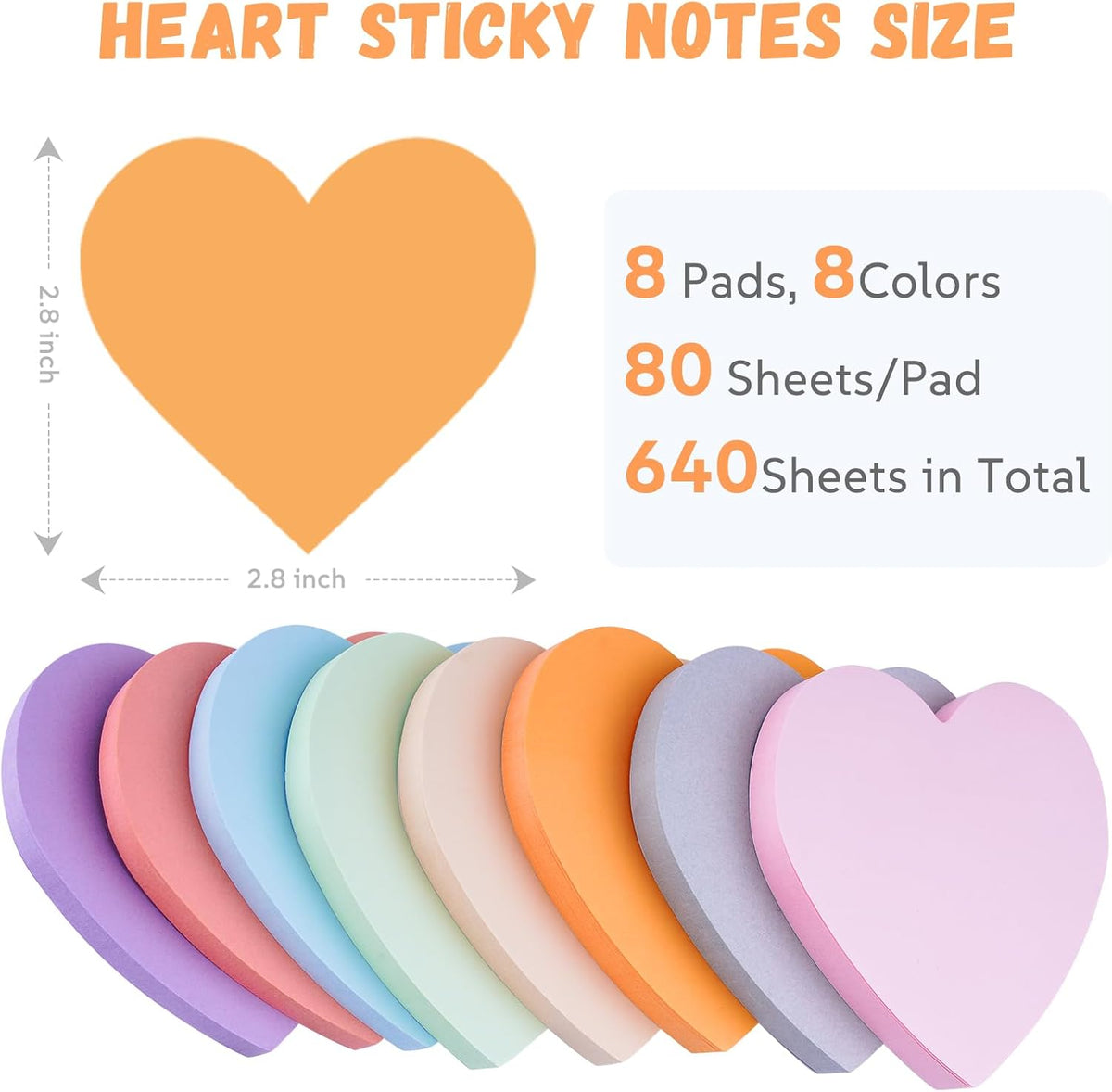Heart Sticky Notes 640 Sheets, 8 Pads Cute Heart Shaped Post it Notes