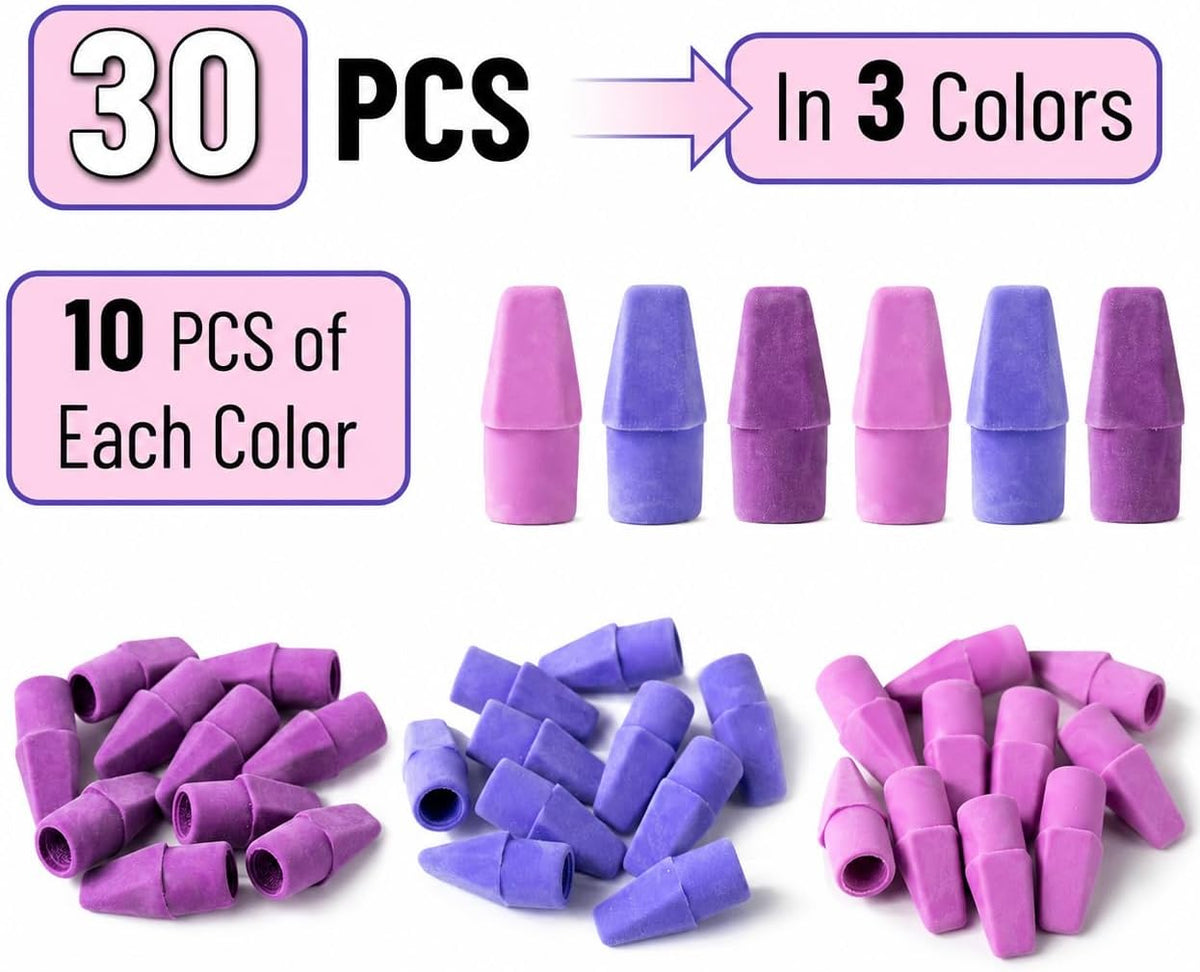 Mr. Pen- Pencil Erasers Toppers, 30 Pack, Colorful