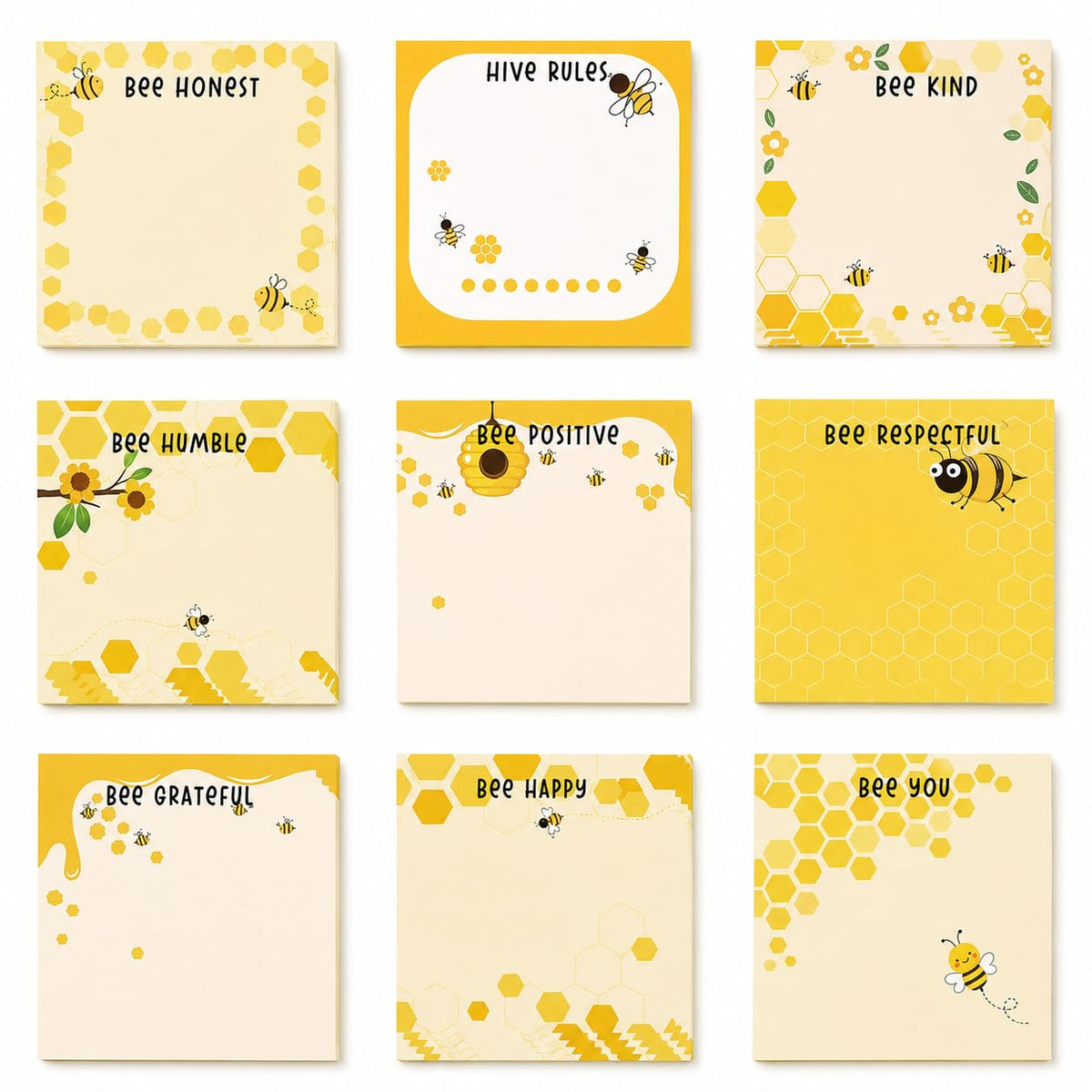 9 Pieces Bee Sticky Notes 3x3 Inch Cute Bee Note Pads Adesive Bee Memo Notes for School Office Home Supplies Students Teachers Gift