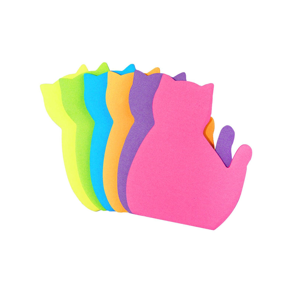 Cute Cat Sticky Notes, 6Pack 6 Bright Color Kawaii Sticky Notes for Cats Lover (6 Colors Shape 2)