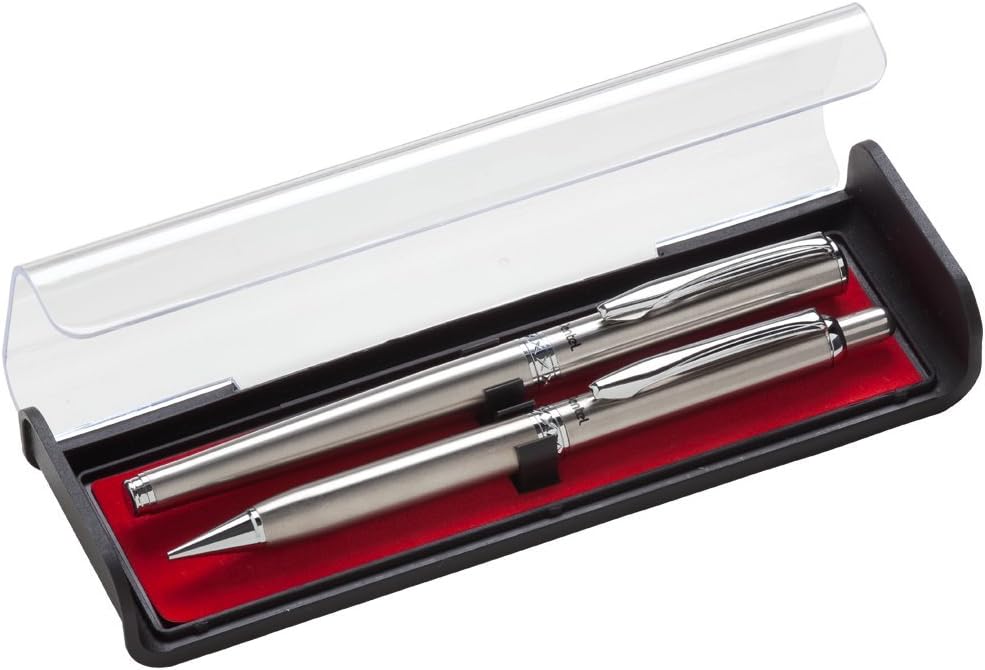 Pentel Libretto Roller Gel Pen and Pencil Set with Gift Box, Pen 0.7mm and Pencil 0.5mm, Silver Barrels (K6A8Z-A)