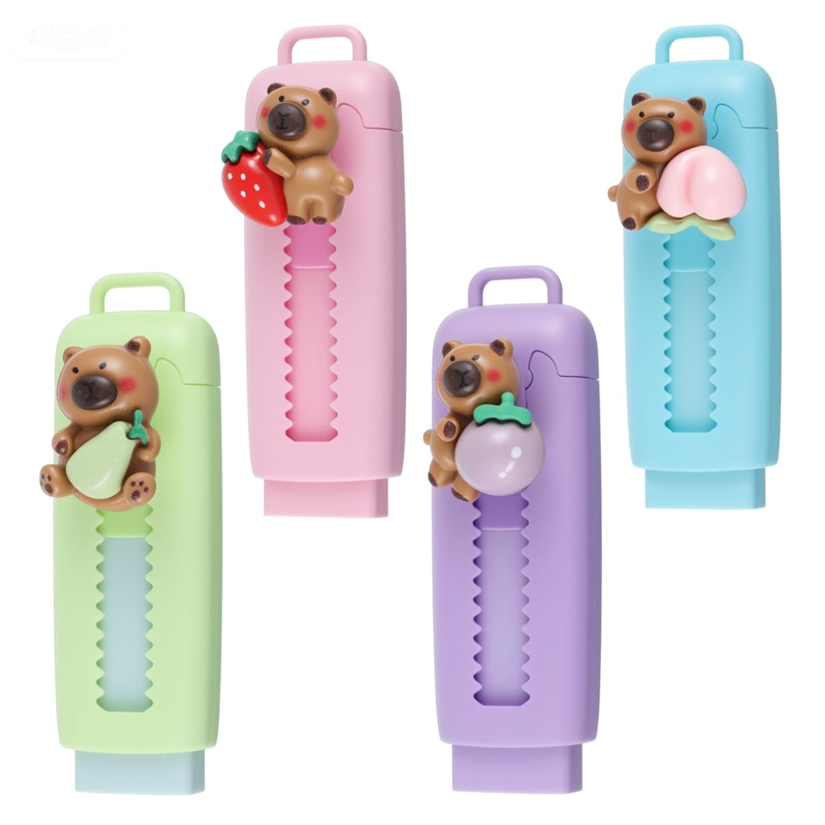 Capybara Erasers 4 Pcs Rubber Sliding Retractable Eraser