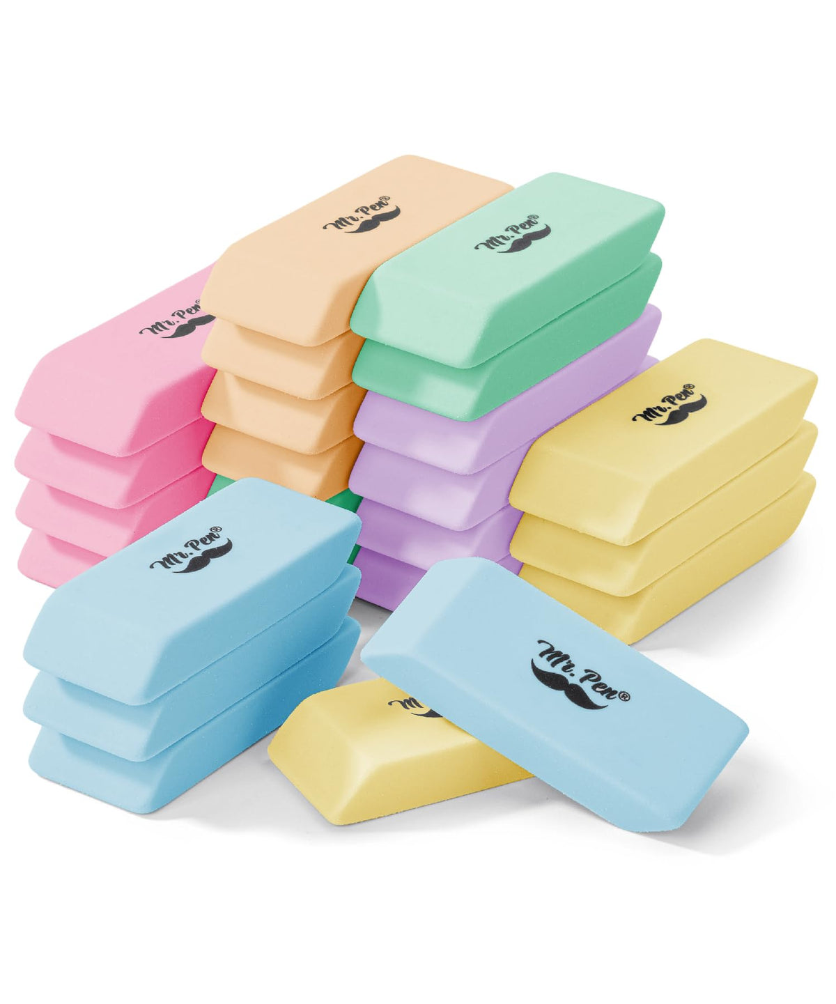 Mr. Pen- Pencil Eraser, 12 Pack, Pastel Colors