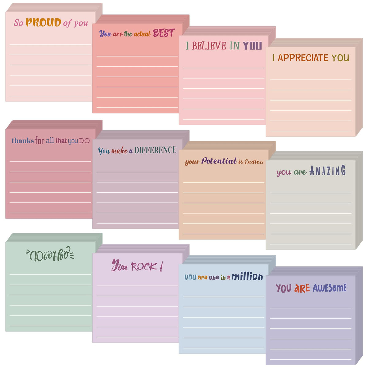 Yinder 24 Pcs Inspirational Sticky Notes Gifts, Appreciation, Multicolor