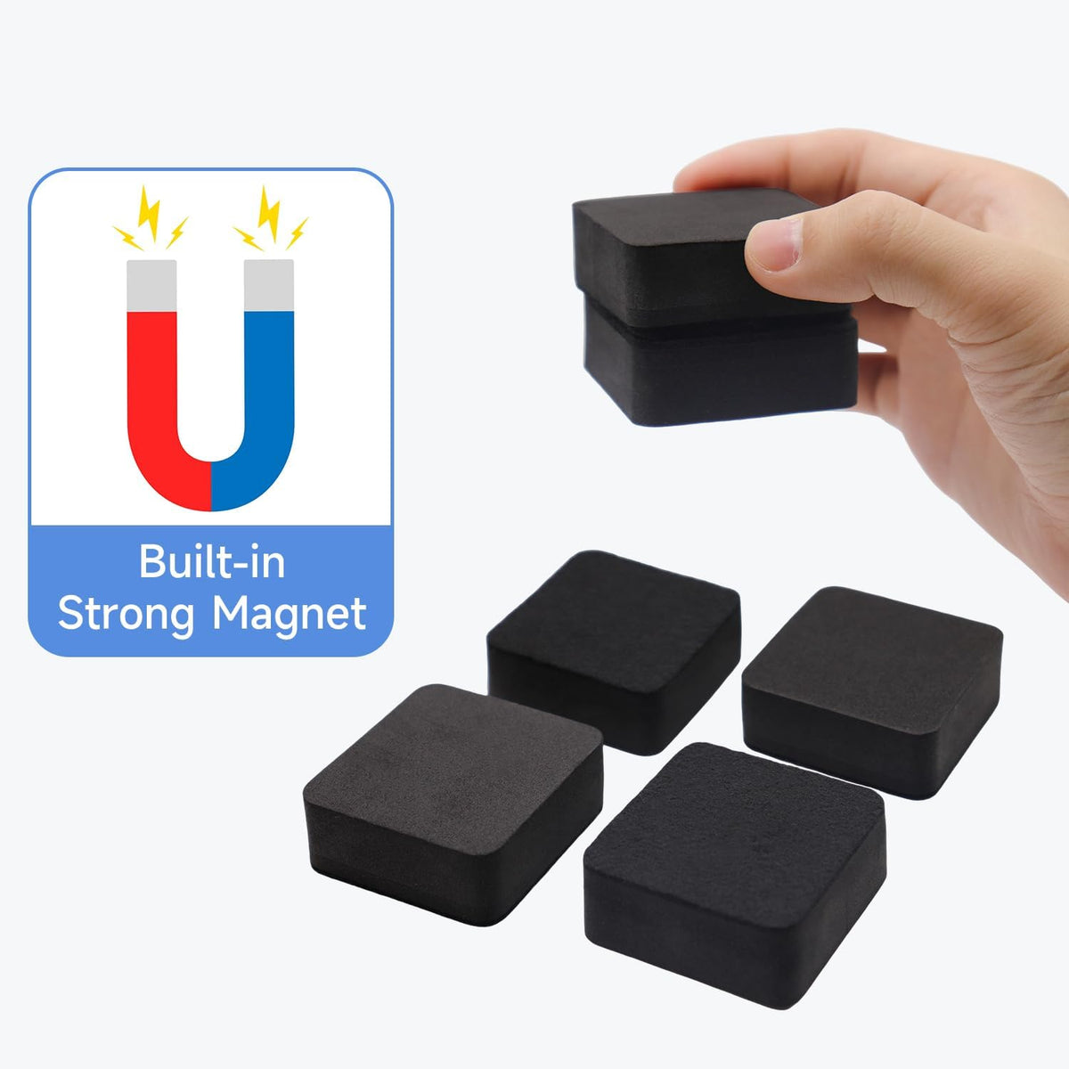 Dry Erase Erasers, 24 Pack Magnetic Whiteboard Erasers for Kids and Students, Mini Dry Erase Board Erasers for Classroom Home, and Office, Black
