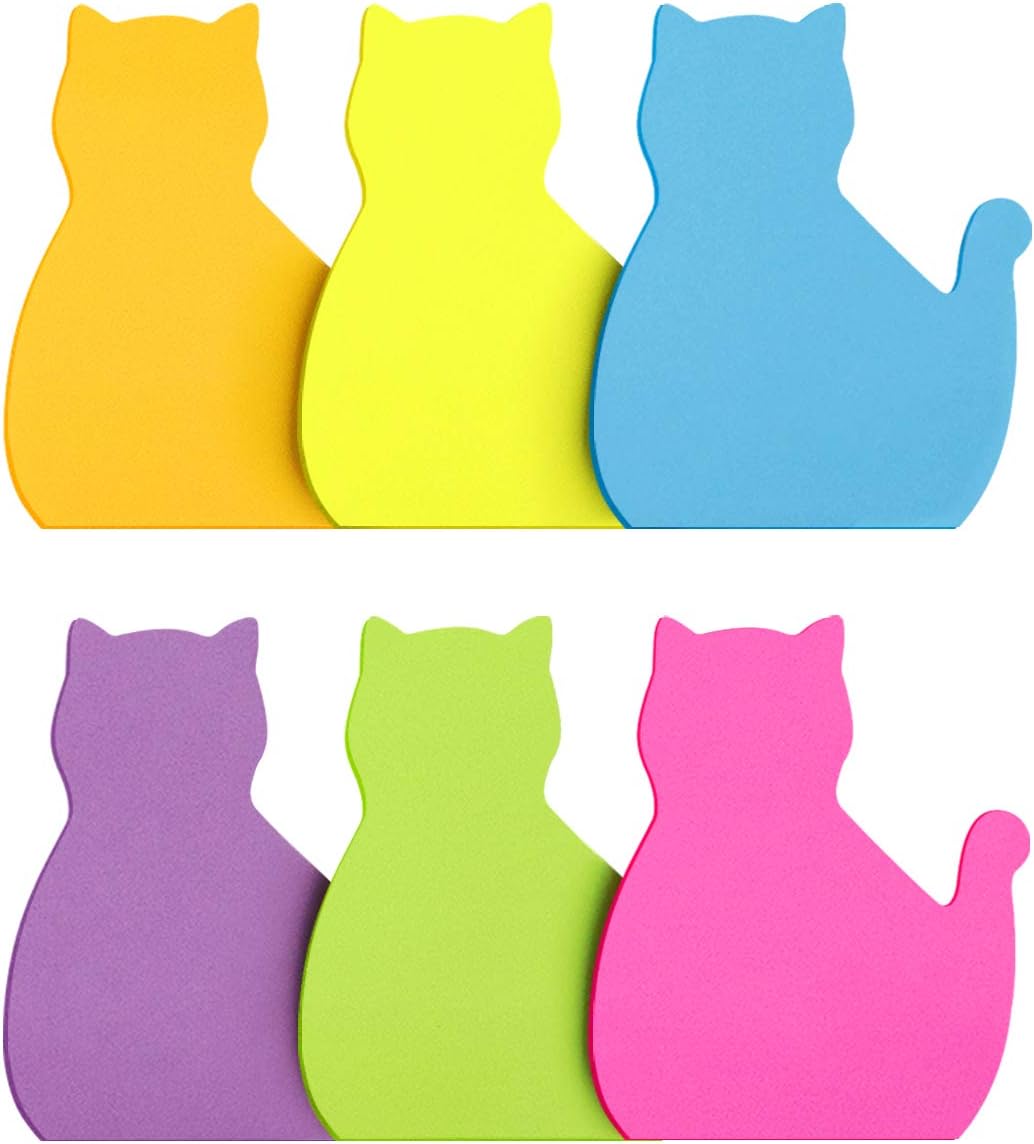 SIMONA Cat Shape Sticky Notes 6 Pads, 450 Sheets