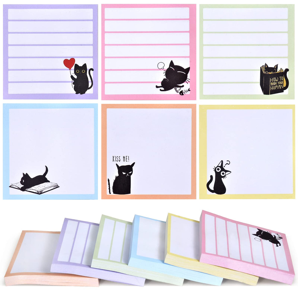 Cute Sticky Notes 6 Pack – 270 Sheets Mini Self Adhesive Memo Pads, Kawaii Cartoon Sticky Notes for Planner, School Supplies, Office Desk, Bookmark Tabs, Bear Cat Rabbit Pig Dog Penguin Shape