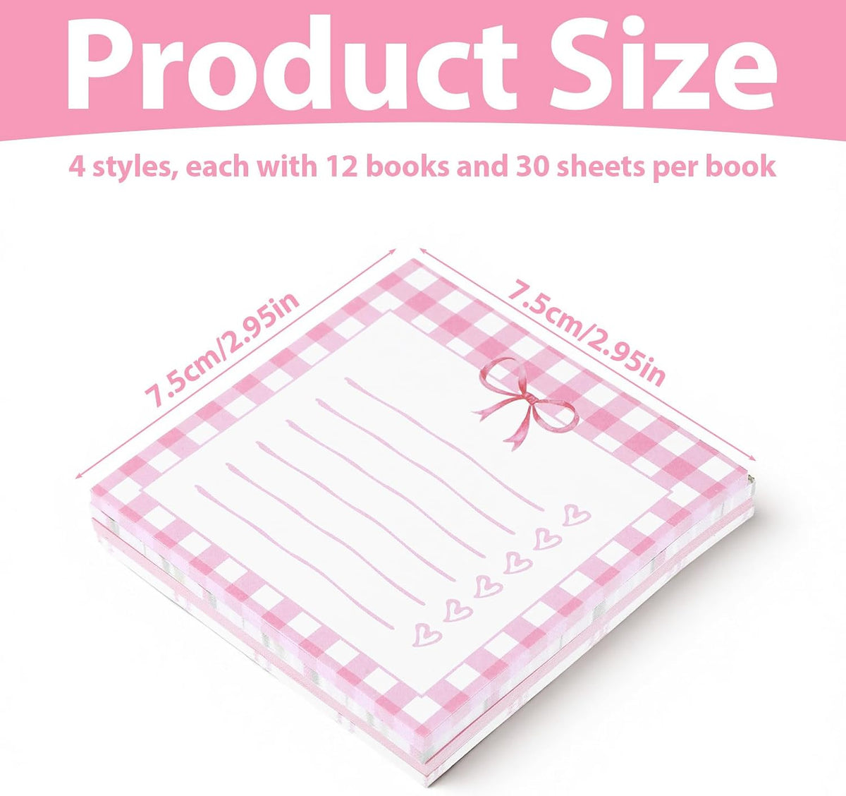 Cute Sticky Notes Pink Sticky Notes 48 Pads 3x3 Inch Bow Design Note Cute Memo Pads for Office Desk Decor Party Favors Women Friends