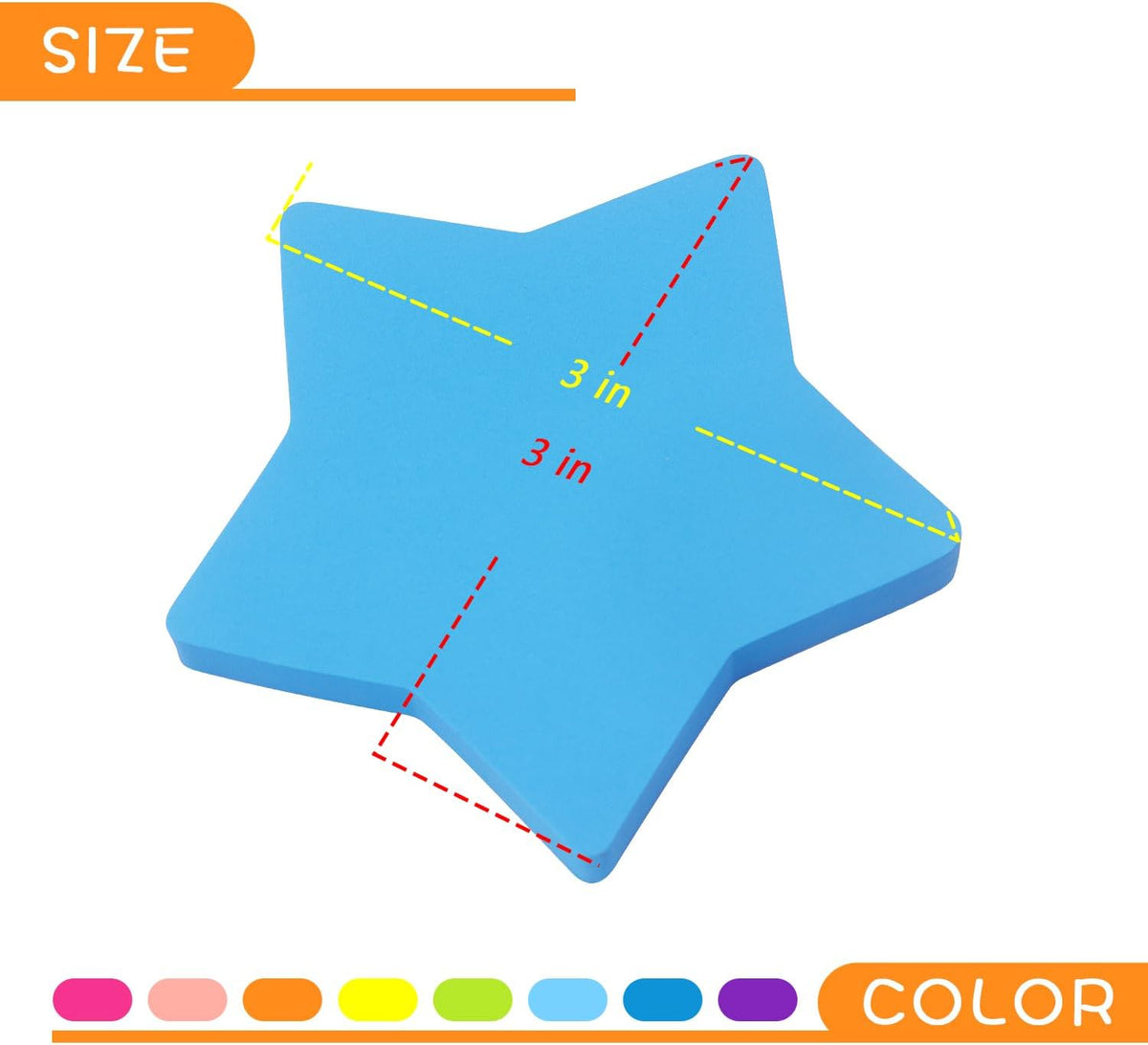 SIMONA Star Shape Sticky Notes 3x3 Inch, 8 Bright Colors, 600 Sheets