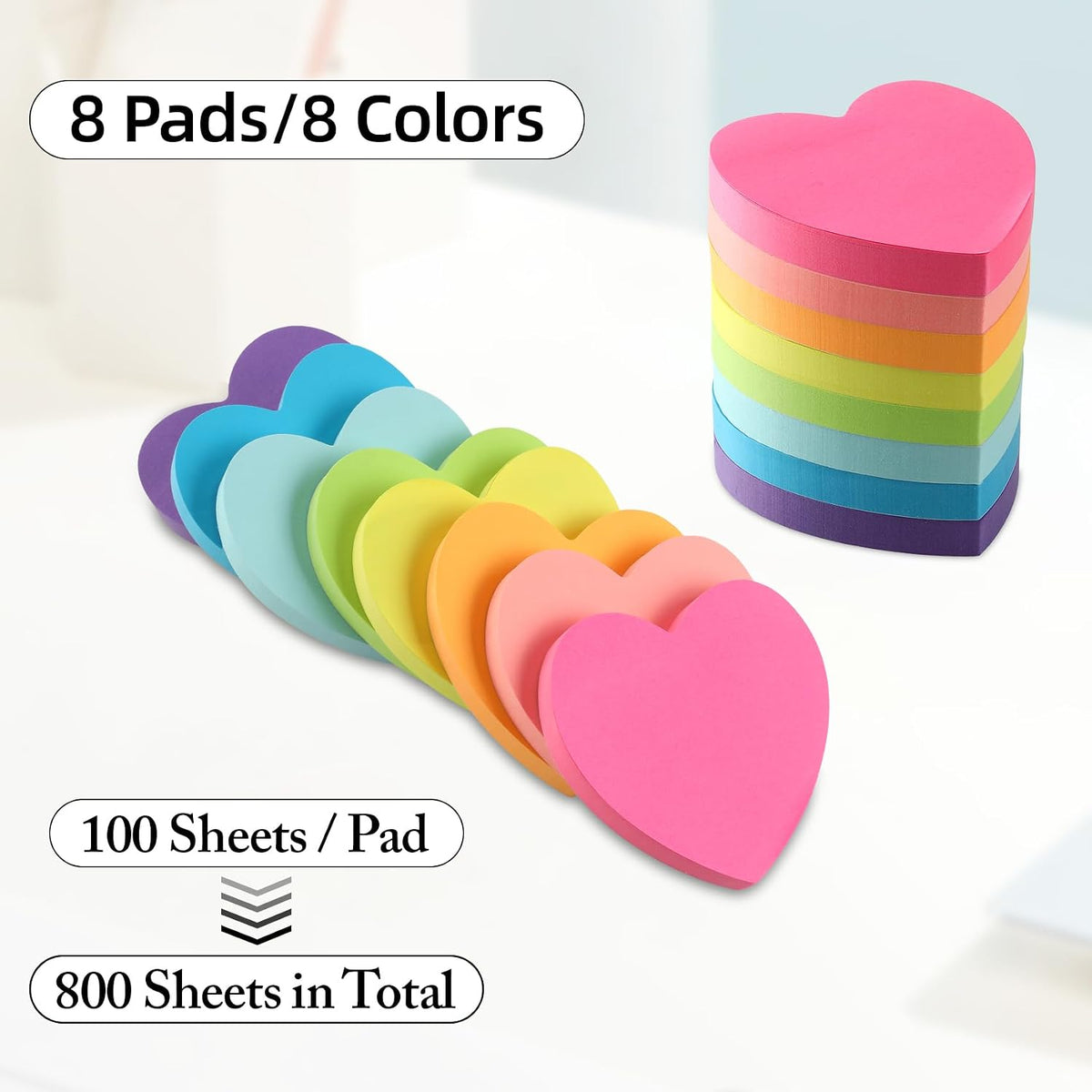 Heart Sticky Notes 8 Colors 800 Sheets Office School Teacher Supplies
