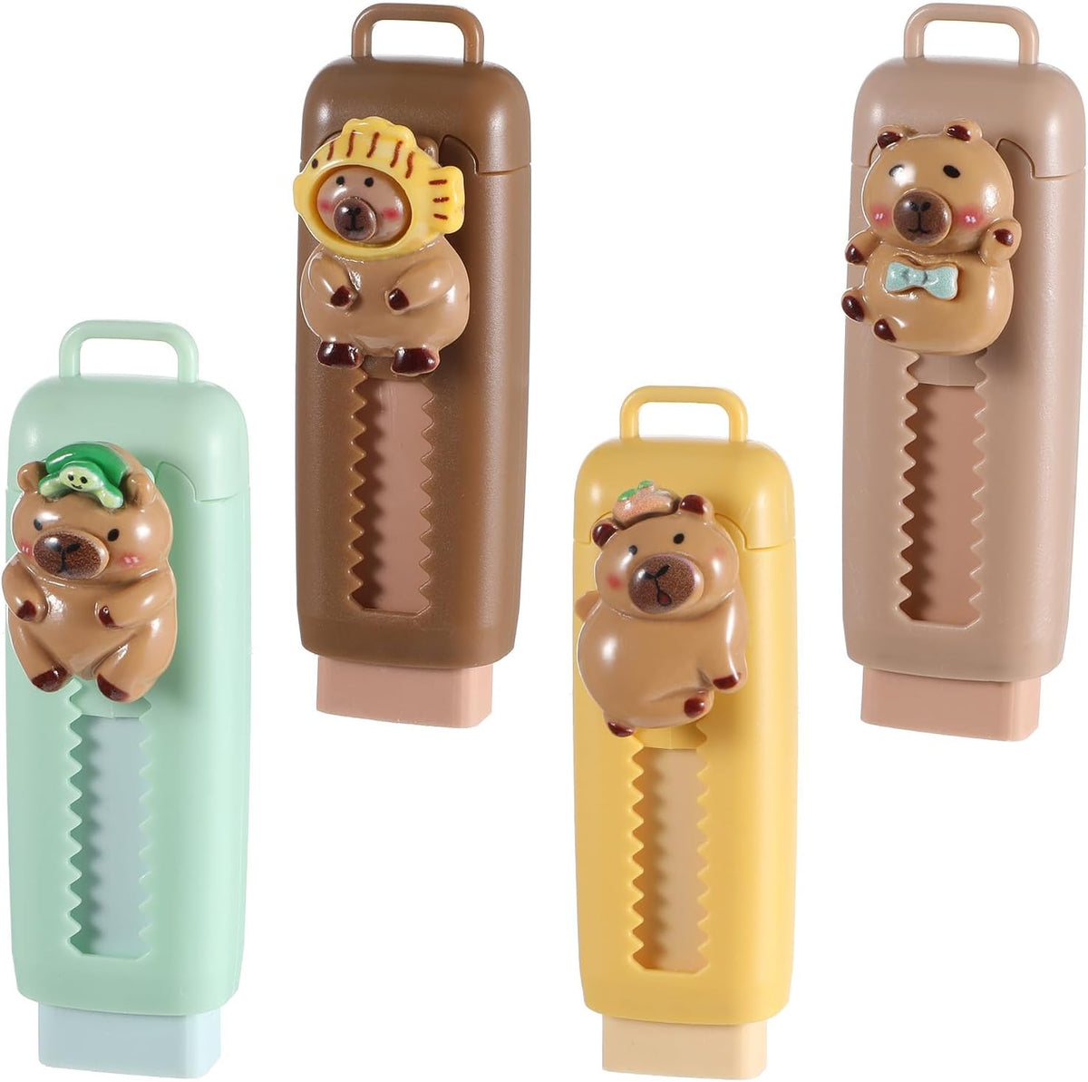 Capybara Erasers 4 Pcs Rubber Sliding Retractable Eraser