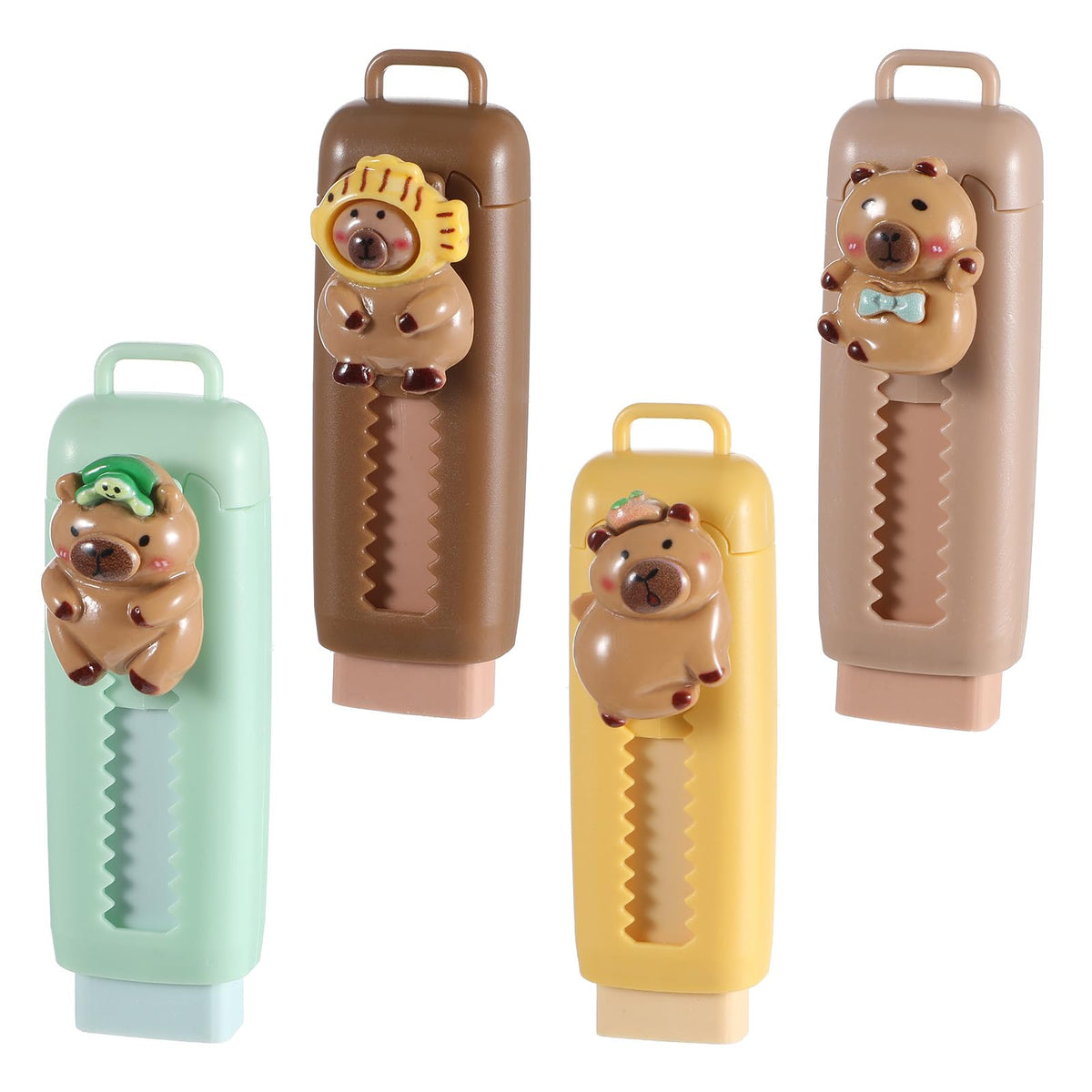 Capybara Erasers 4 Pcs Rubber Sliding Retractable Eraser