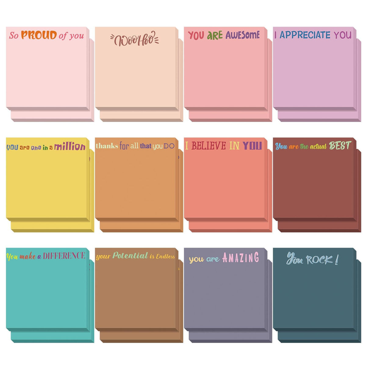 Yinder 24 Pcs Inspirational Sticky Notes Gifts, Appreciation, Multicolor