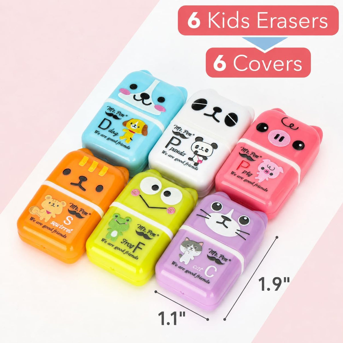 Mr. Pen- Cute Animal Eraser with Clean Up Roller and Cover, 6 Pack, Latex-Free, Rubber Pencil Erasers with Collector Rollers for Teens & Kids, Teacher, Classroom, School Supplies, Party Favor