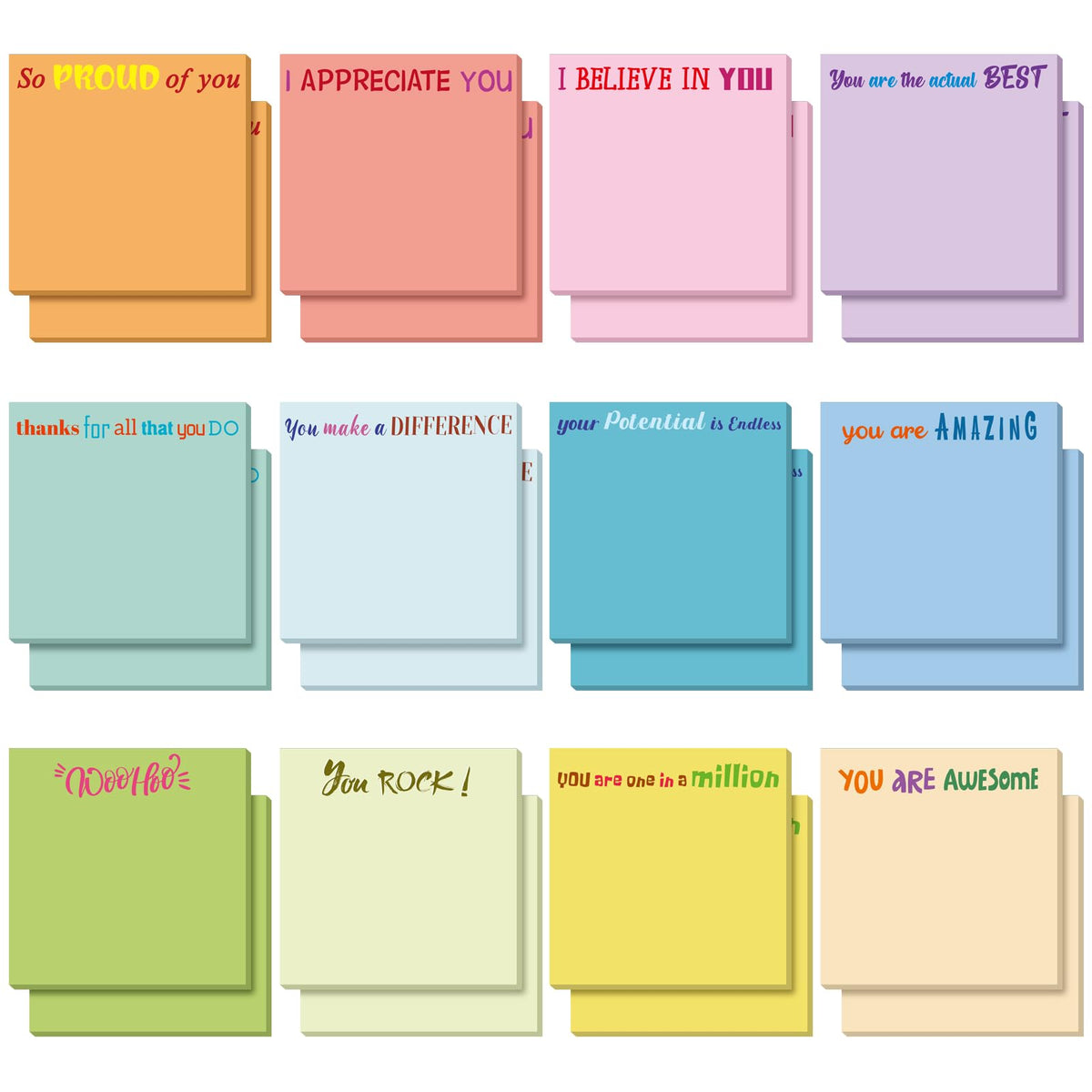 Yinder 24 Pcs Inspirational Sticky Notes Gifts, Appreciation, Multicolor