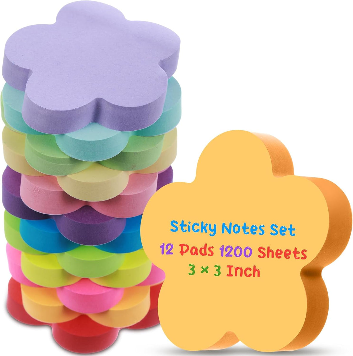 Leinuosen 12 Pack Flower Sticky Notes Bulk 3 Inch, 100 Sheets/Pad
